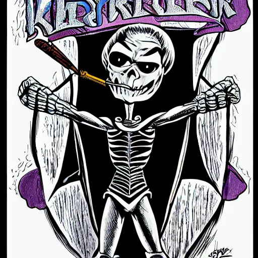 Image similar to larry - king dressed like skeletor comic - book drawing from mad - magazine pen and ink with full - color artwork, vector svg