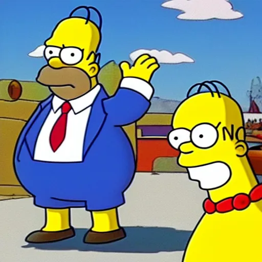 Prompt: Big Chungus vs Homer Simpson, the final battle, futuristic