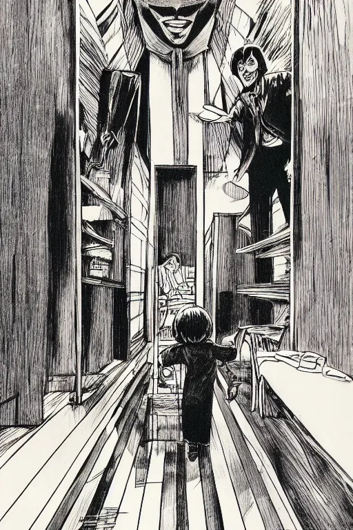 Prompt: a takumi wada illustration of a scene from the shining ( 1 9 8 0 )