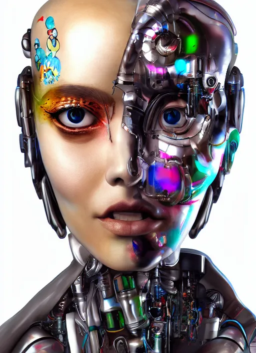 Prompt: portrait of a cyborg woman by Takashi Murakami, hyper detailled, trending on artstation