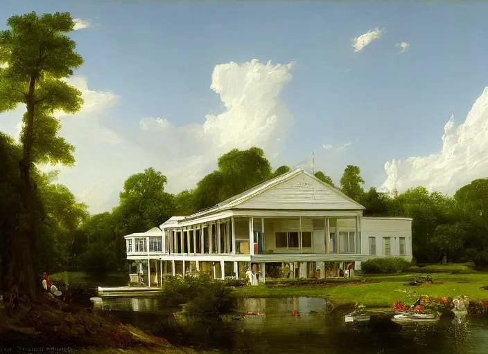 Prompt: painting of the farnsworth house by thomas cole