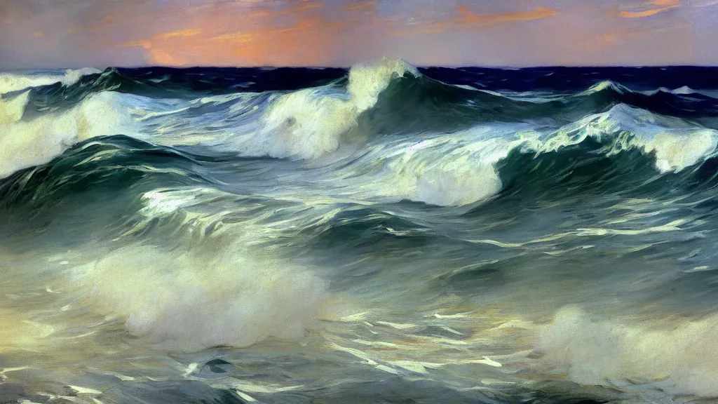 Image similar to ocean waves by joaquin sorolla, 4 k resolution