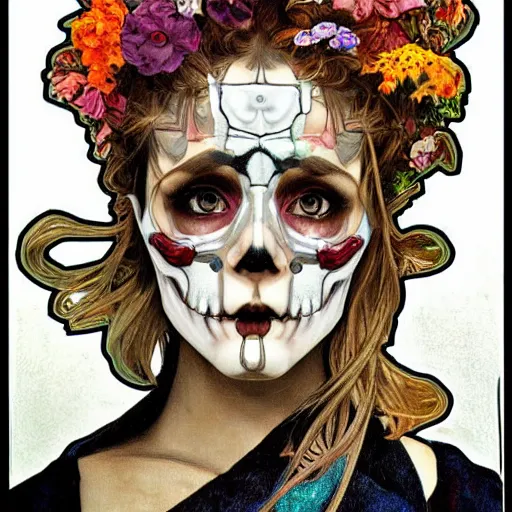 Image similar to manga skull portrait girl female skeleton Candy realism hyperrealistic art will cotton alphonse mucha pop art fairey