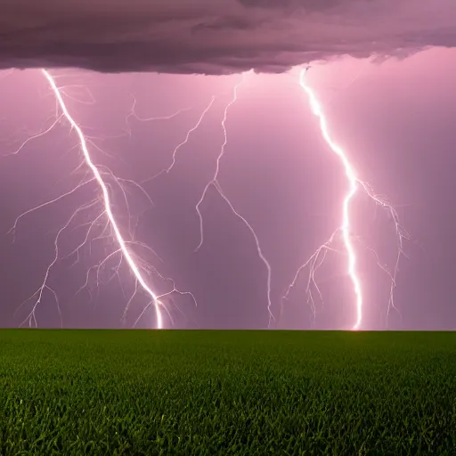 Prompt: lightning storm above a corn field viewed from the distance