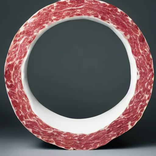 Image similar to a round bench made from salami, studio photography, white background, 5 0 mm