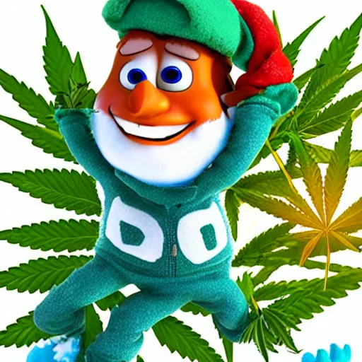 Prompt: cannabis leaf character snow boarding photo taken by pixar