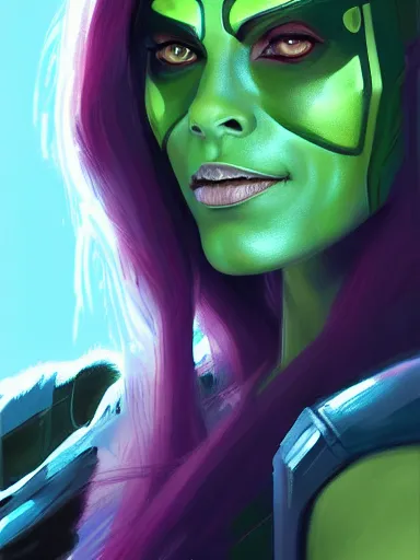 Image similar to gamora, portrait, digital painting, elegant, beautiful, highly detailed, artstation, concept art