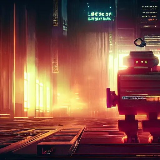 Image similar to professional photo of robot cat, cyberpunk background, blade runner, hyperrealistic masterpiece, trending on artstation, cgsociety, kodakchrome, golden ratio, cinematic, composition, beautiful lighting, hyper detailed, sharp focus, octane render, 4 k, unreal engine