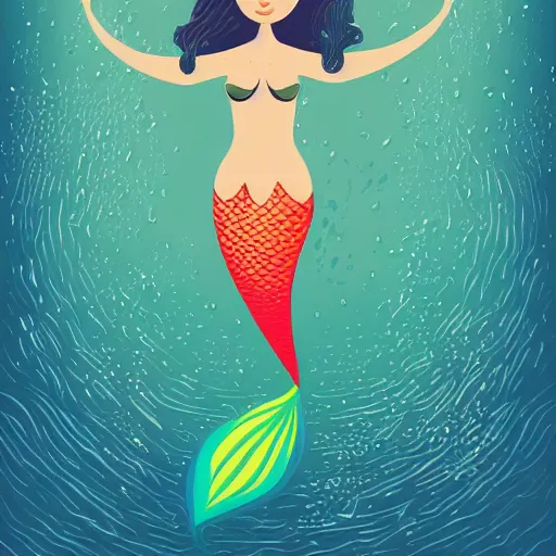 Image similar to Full body mermaid swimming in the sea, Anthropomorphized, portrait, highly detailed, colorful, illustration, smooth and clean vector curves, no jagged lines, vector art, smooth