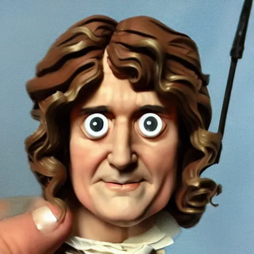 Image similar to 1 7 th century isaac newton wearing a wig stop motion vinyl action figure, plastic, toy, butcher billy style