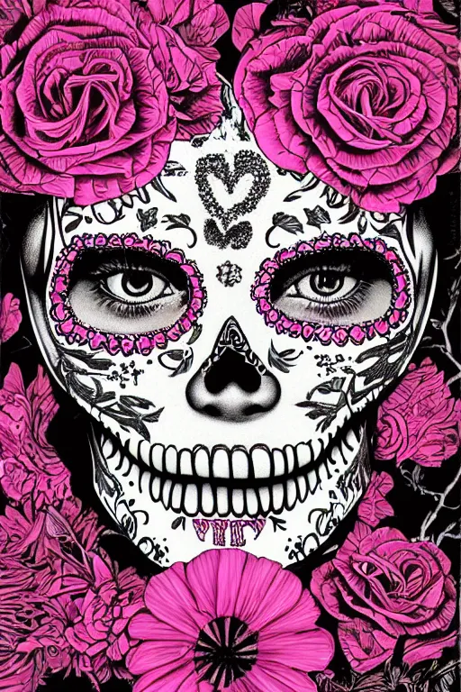 Image similar to Illustration of a sugar skull day of the dead girl, art by Dan Hillier