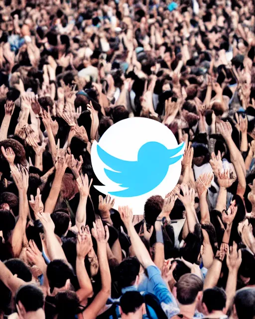 Prompt: stock photo of people worshipping the twitter logo,