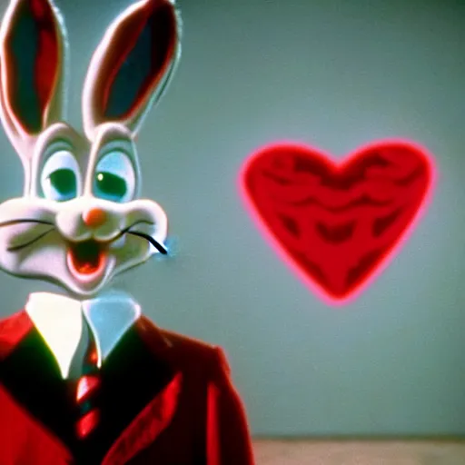 Image similar to Film still of Bugs Bunny in Twin Peaks (1990 TV Series, David Lynch), eerie, ominous, the black lodge (Twin Peaks)