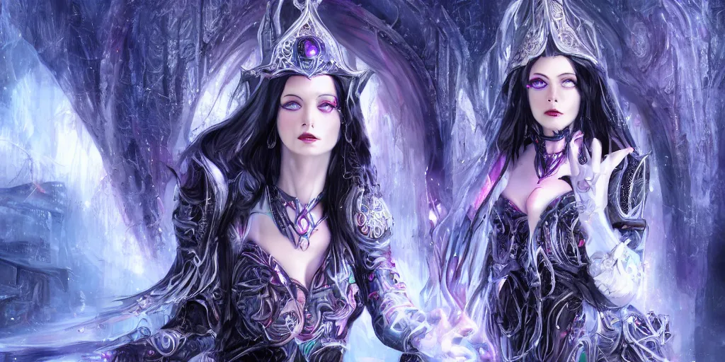 Prompt: minatory precipice cyber sisters of Moria, cyber embellishment, beautiful woman face, 8k resolution