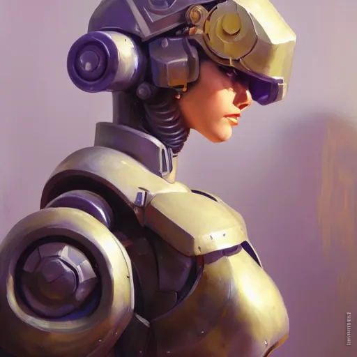 Image similar to greg manchess portrait painting of armored robotic violet evergarden as overwatch character, medium shot, asymmetrical, profile picture, organic painting, sunny day, matte painting, bold shapes, hard edges, street art, trending on artstation, by huang guangjian, gil elvgren, ruan jia, greg rutkowski, gaston bussiere