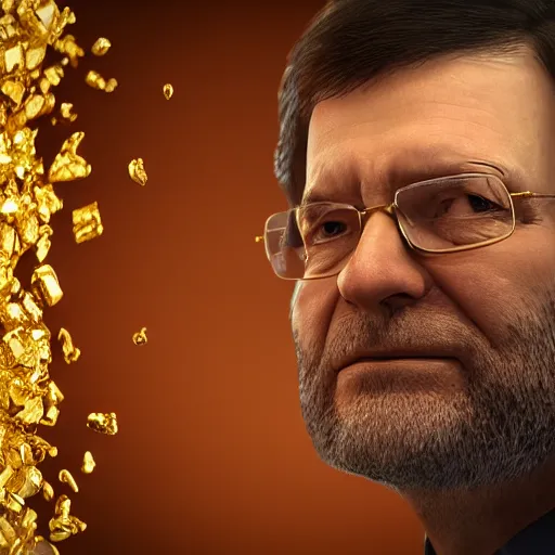 Prompt: a still of mariano rajoy surrounded by gold and diamonds, award - winning, photograph, 3 d render, unreal engine, 4 k detailed