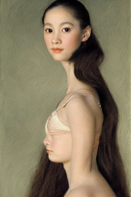 Image similar to portrait of a gorgeous graceful young filipina prima ballerina, by donato giancola and berthold woltze.