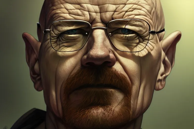 Image similar to walter white, hyper detailed, digital art, artstation, cinematic lighting, studio quality, smooth render, by caravaggio, artgerm, greg rutkowski, peter mohrbacher, hajime sorayama, boris vallejo, craig mullins