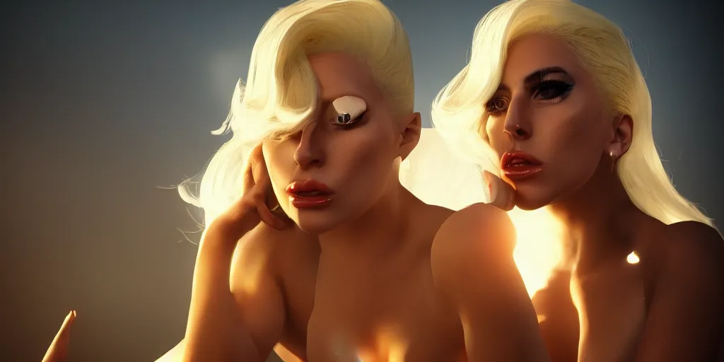 Image similar to lady gaga play H quinn, volumetric lighting, beautiful, golden hour, sharp focus, ultra detailed, cgsociety