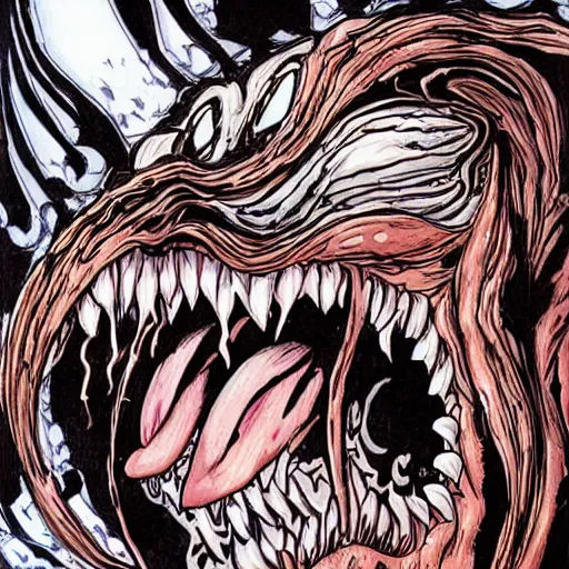 Prompt: venom drawn by junji ito