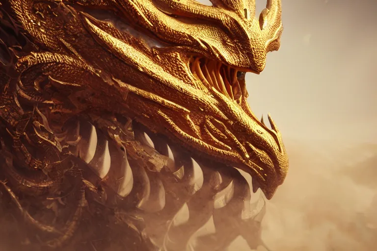 Image similar to cinematic closeup portrait of a golden dragon in a sandstorm, detailed textures, dramatic lighting, unreal engine, cgsociety, artstation, 4k