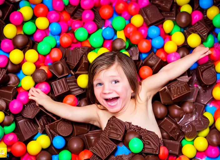 Image similar to photo still of in a ball pit filled with chocolate pudding!!!!!!!! at age 4 6 years old 4 6 years of age!!!!!!!! hiding from parents, 8 k, 8 5 mm f 1. 8, studio lighting, rim light, right side key light