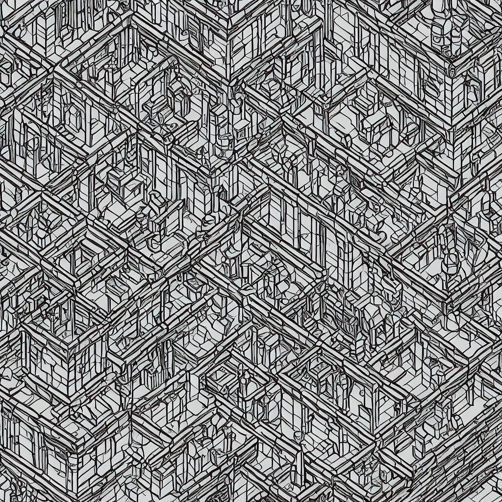Image similar to wizard's tower, isometric lineart, individual tile png