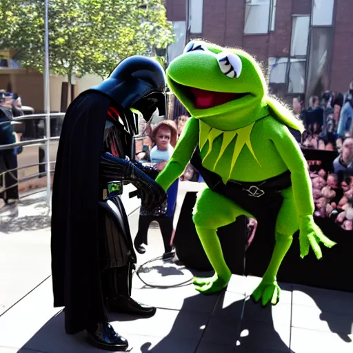 Image similar to kermit meets darth vader still