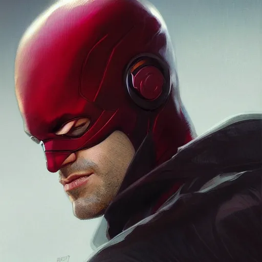 Image similar to daredevil portrait, intricate, elegant, highly detailed, digital painting, artstation, concept art, smooth, sharp focus, illustration, art by artgerm and greg rutkowski and alphonse mucha