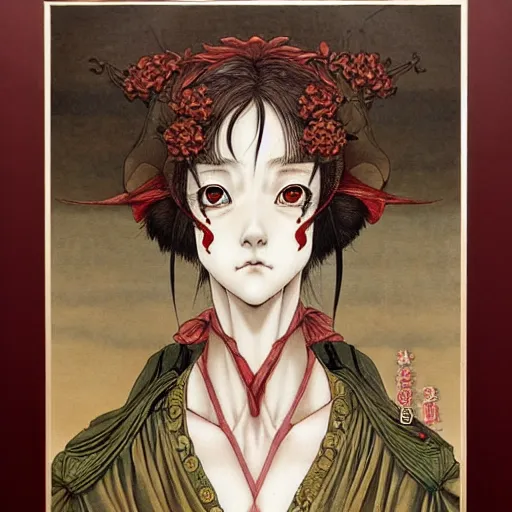 Image similar to prompt: Portrait painted in renaissance style drawn by Katsuhiro Otomo and Takato Yamamoto, inspired by Fables, china doll face, smooth face feature, intricate oil painting, high detail, sharp high detail, manga and anime 2000