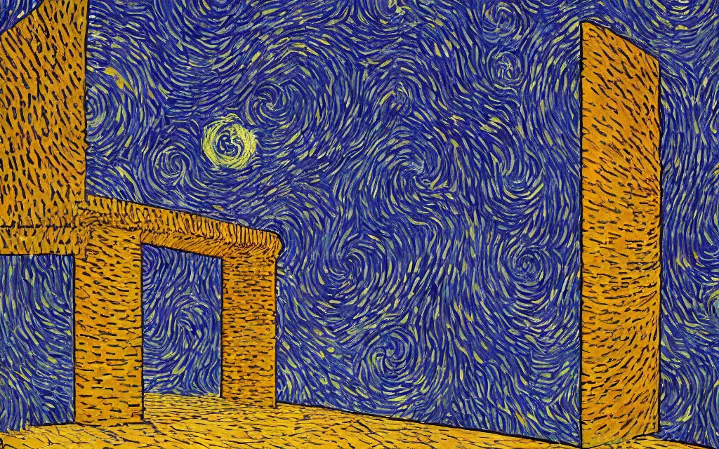 Image similar to rectangular portal gate to another world. fractal. retro minimalist art by jean giraud and van gogh