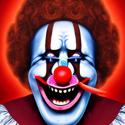 Prompt: portrait of a surprised clown, concept art, digital art, highly detailed
