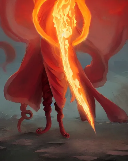 Prompt: tentacled [ [ squidward ] ] wearing fire nation clothing and practicing firebending outside at susnset, [ greg rutkowski ]
