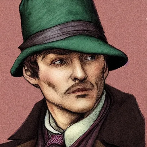 Prompt: sherlock holmes in a deerstalker hat in the style of james c. christensen