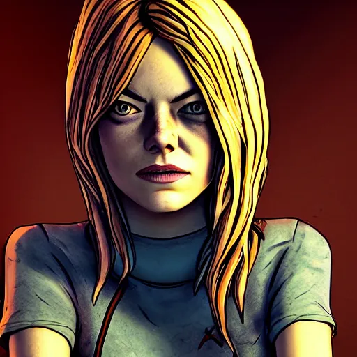 Image similar to emma stone carter portrait, borderlands, tales from the borderlands, the wolf among us, comic, cinematic lighting, studio quality, 8 k