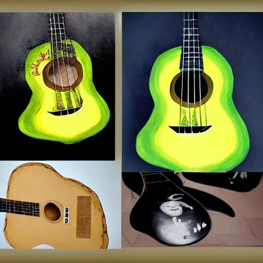 Image similar to avocado ukulele painted by dali