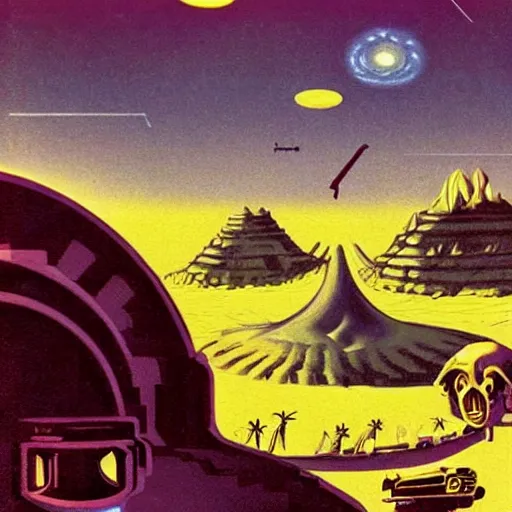 Image similar to alien landscape, retro pulp art