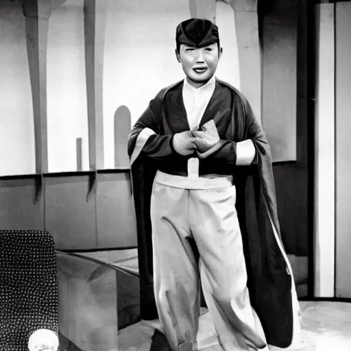 Image similar to an asian guys in a 1960 bastman costume tv show