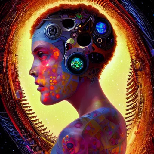 Prompt: cosmic fractal biopunk lofi portrait, pixar style, by tristan eaton stanley artgerm and tom bagshaw.