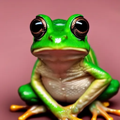 Prompt: portrait of a frog with green eyes
