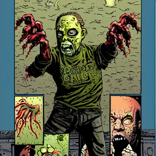 Image similar to zombie with six arms and two heads, by Charlie Adlard