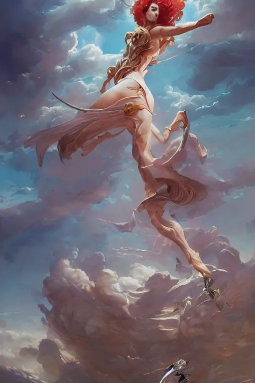 Prompt: sorceress falling through the sky, by peter mohrbacher, artgerm, karol bak, loish, ayami kojima, james stokoe, highly detailed, ultra detailed, ultra realistic, trending on artstation