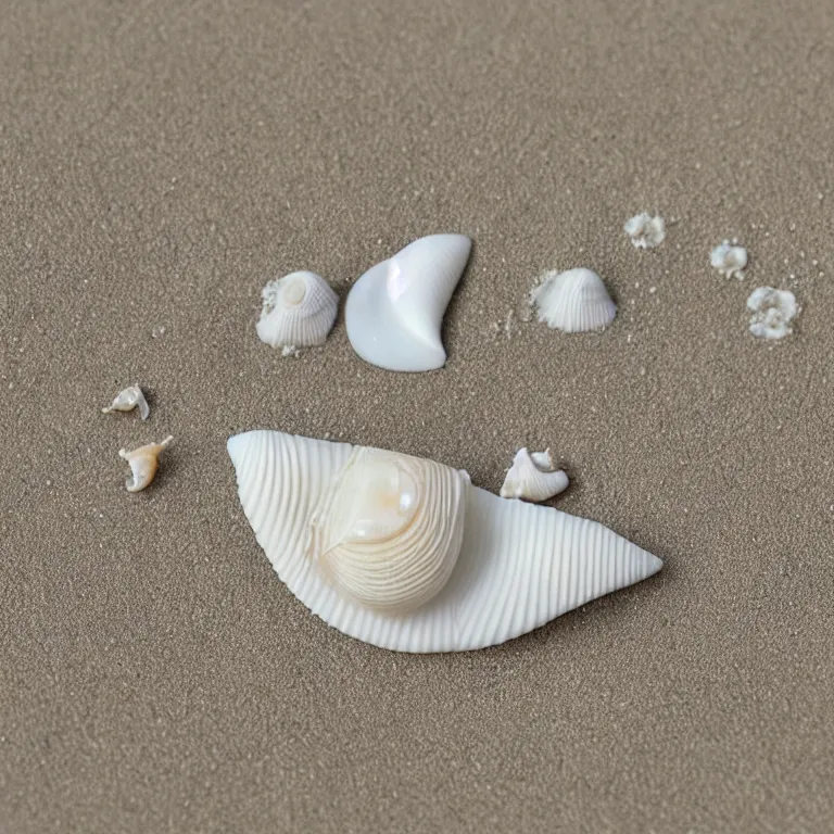 Prompt: porcelain seashell on the sand made by noriko kuresumi, highly detailed, 3 d render, smooth surface