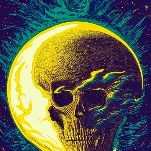 Prompt: ngc 3132 melting mysterious skull landscape by Casey Weldon, dan mumford 8k ultra high definition, upscaled, perfect composition , golden ratio, edge of the world, image credit nasa nat geo