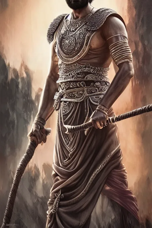 Image similar to Rana Daggubati in Bahubali by artgerm, photorealistic, intricate detail