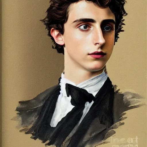 Prompt: poster portrait of timothee chalamet by ludwig hohlwein