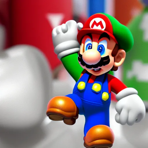 Prompt: an image of a mario bros character, an ambient occlusion render by Miyamoto, polycount, superflat, prerendered graphics, physically based rendering, unreal engine 5