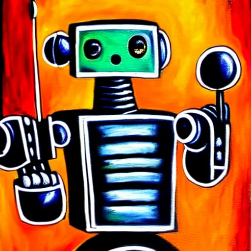 Image similar to famous interpretation of a robot painting it self, close up