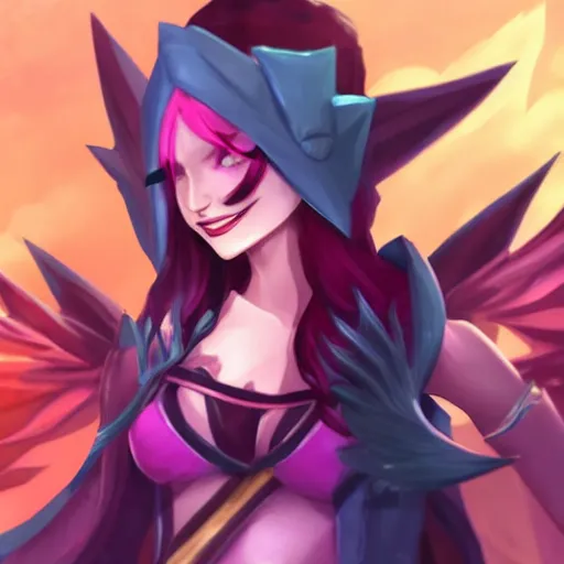 Image similar to league of legends, xayah, kai'sa, best friends, funny, flirty, smiling, playing, photo