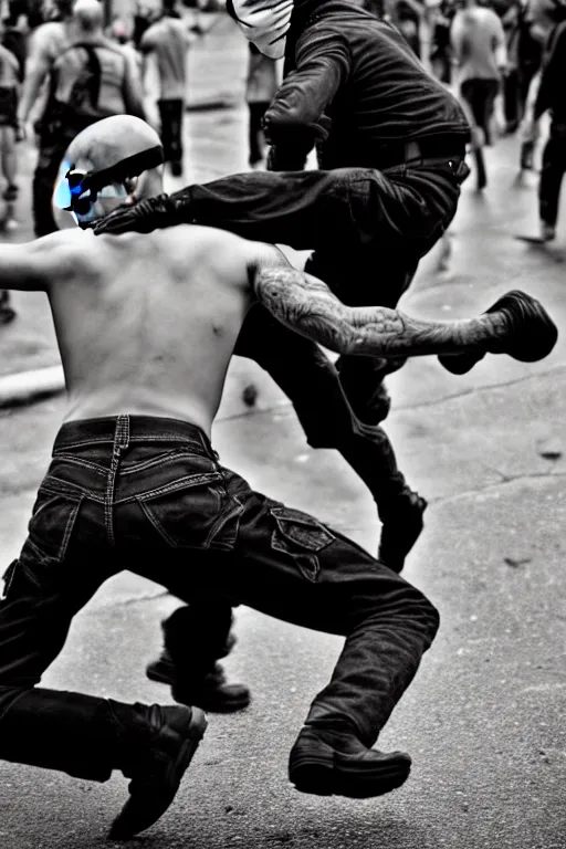 Image similar to nazi skinhead fight with masked antifa, high resolution, photorealistic, smooth, details, 4 k, aesthetic lighting, baroque object, sharp focus, hyperdetailed object, professional photography, pullitzer winning, 8 0 0 photo by : canon eos 5 d mark iv, by karah mew and adnan abidi and jodie bateman